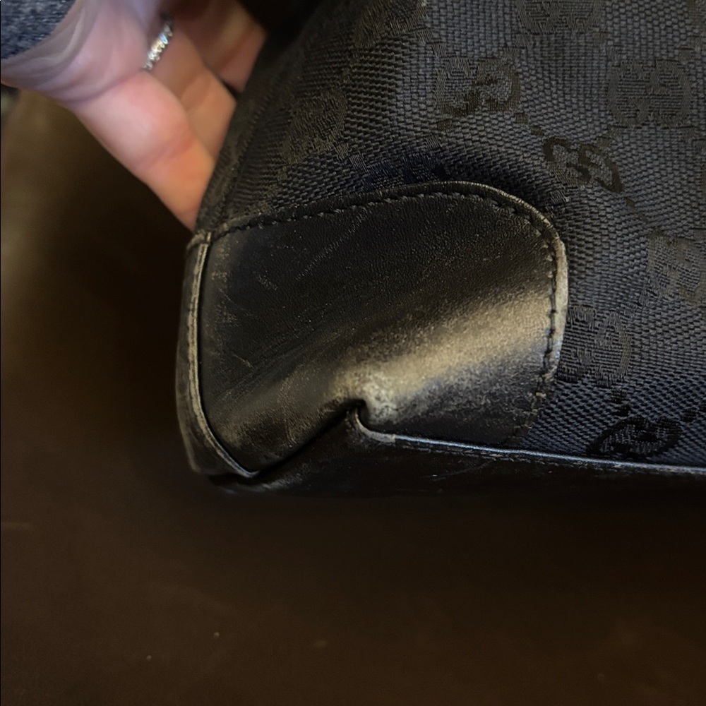 Authentic GUCCI Black GG Nylon Monogram Leather Abbey Medium Tote Bag - Picture 13 of 16